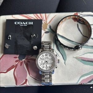 Coach Silver Watch, Earrings and Bracelet
